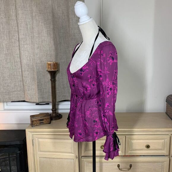 CINQ A SEPT 100% silk Mabel Top purple long sleeve blouse top long sleeve sz xs - Picture 5 of 12